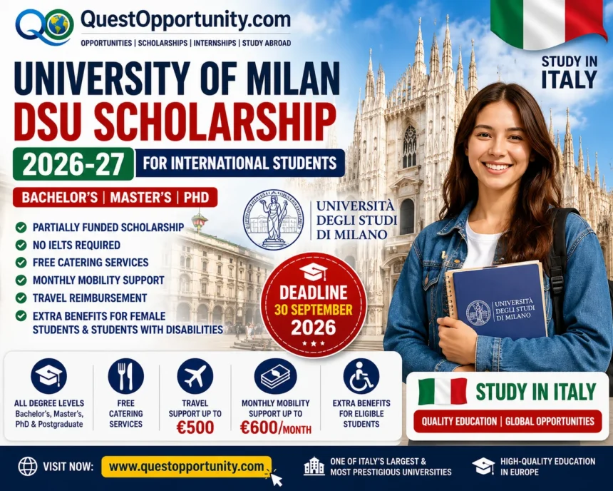 University of Milan DSU Scholarship 2026-27 in Italy | 10 Amazing Benefits